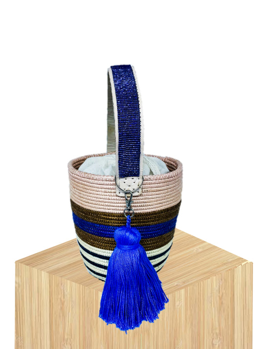 Handwoven Basket Bucket Bag Rwanda with  Beaded Handles