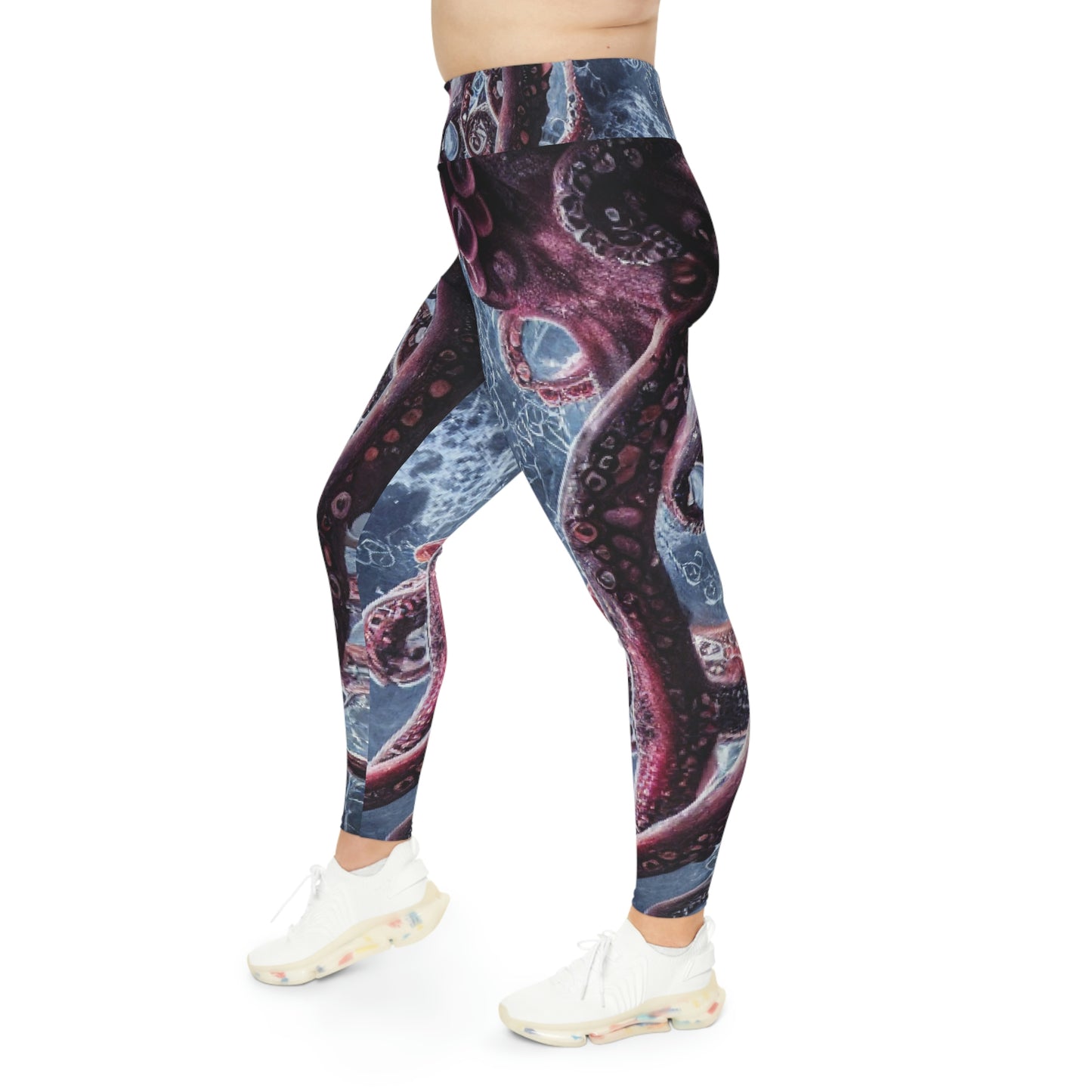 Octopus Beach Plus Size Leggings, One of a Kind Gift - Unique Workout Activewear tights for Mom fitness, Mothers Day, Girlfriend Christmas Gift