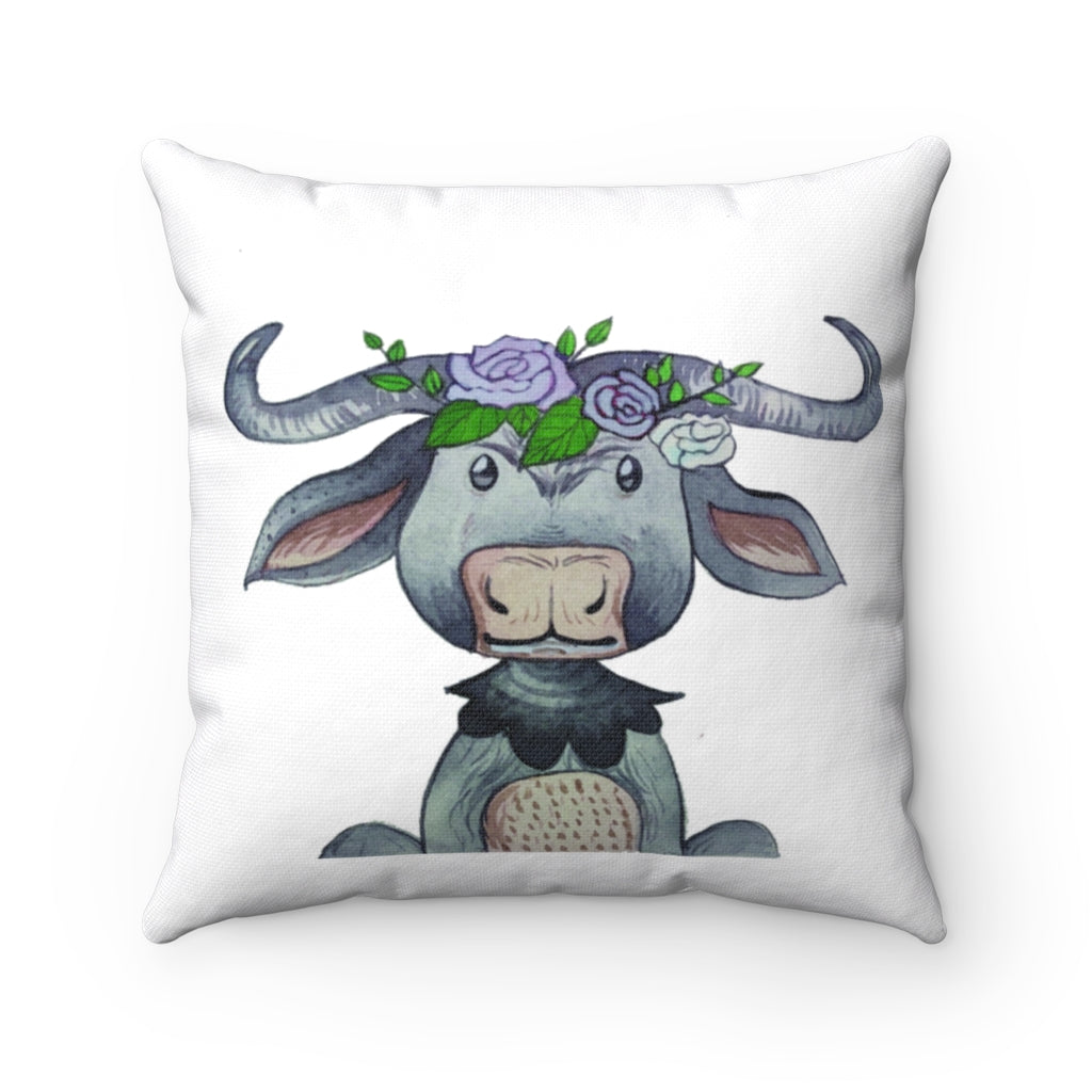 Kids Room Cape Buffalo watercolor Spun Polyester Square Pillow