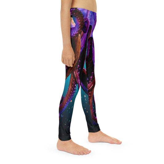 Octopus Beach Youth Leggings, One of a Kind Gift - Unique Workout Activewear tights for kids fitness, Daughter, Niece Christmas Gift