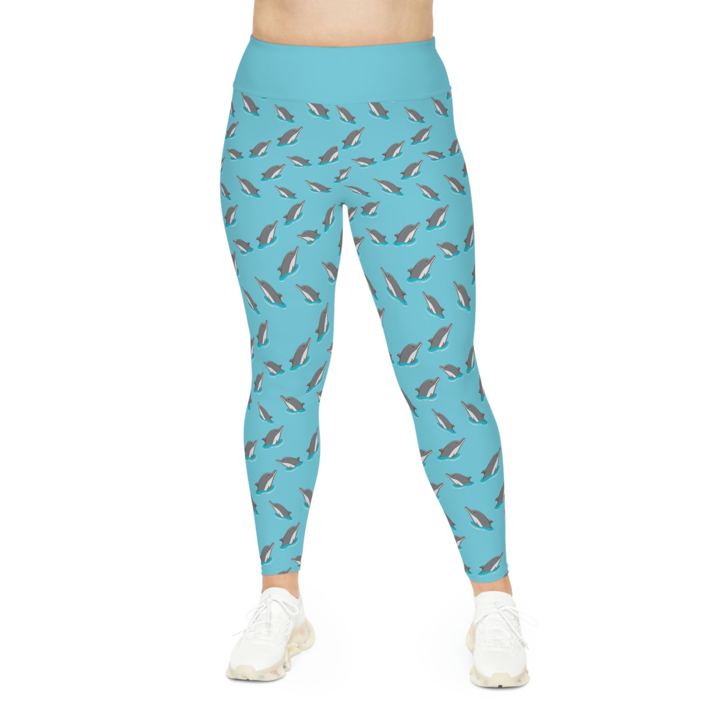 Plus Size Dolphin, Ocean, Beach Leggings, One of a Kind Gift - Unique Workout Activewear tights for kids fitness, Daughter, Niece Christmas Gift