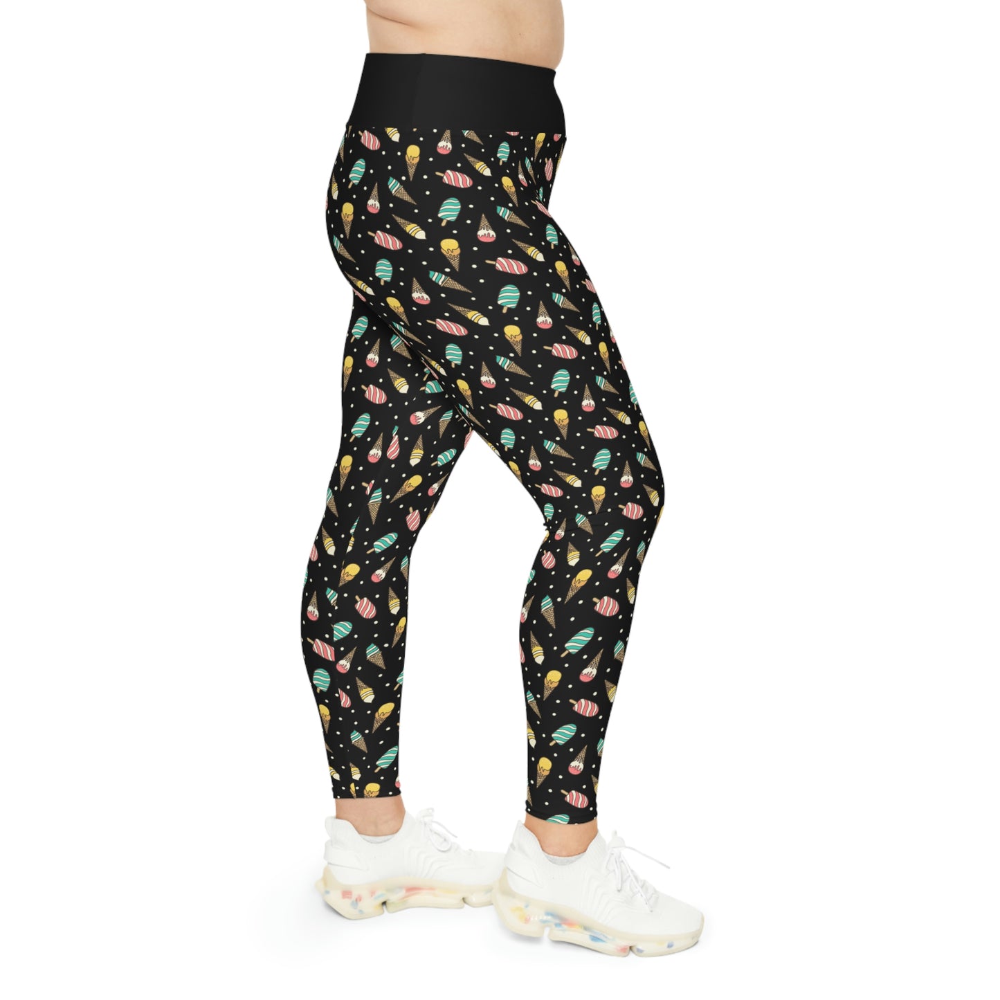 Ice Cream Scoop Cute Summer Plus Size Leggings, One of a Kind Gift - Workout Activewear tights for Mothers Day, Girlfriend