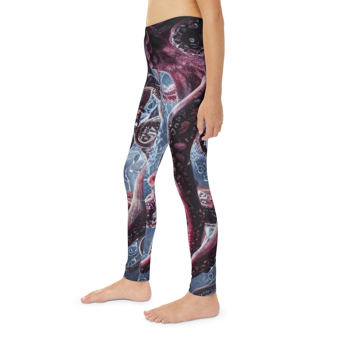 Octopus Beach Youth Leggings, One of a Kind Gift - Unique Workout Activewear tights for kids fitness, Daughter, Niece Christmas Gift