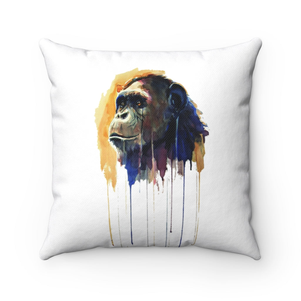 Chimpanzee Watercolor Spun Polyester Square Pillow