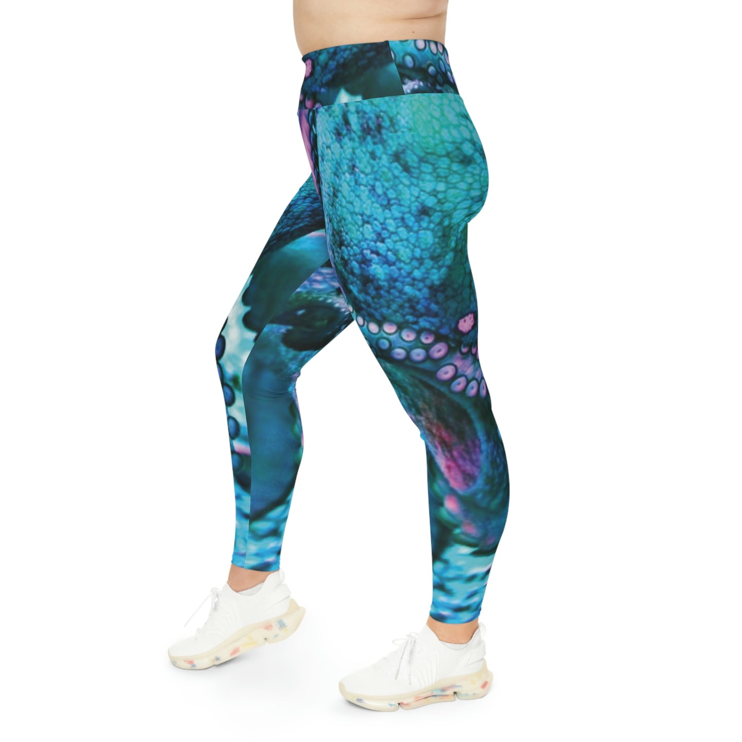 Octopus Beach Plus Size Leggings, One of a Kind Gift - Unique Workout Activewear tights for Mom fitness, Mothers Day, Girlfriend Christmas Gift