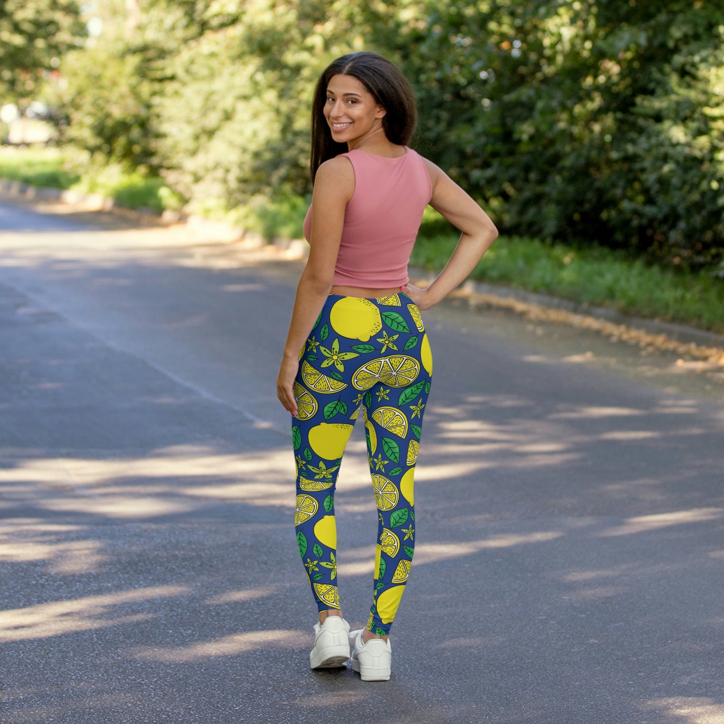 Women's Lemon Summer Leggings . One of a Kind Workout Activewear tights for Mothers Day, Girlfriend, Gift for Her