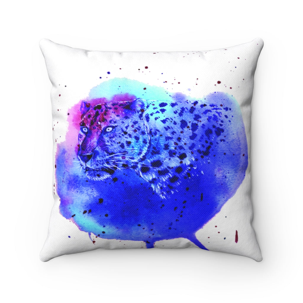 Blue Leopard watercolor Spun Polyester Square Pillow