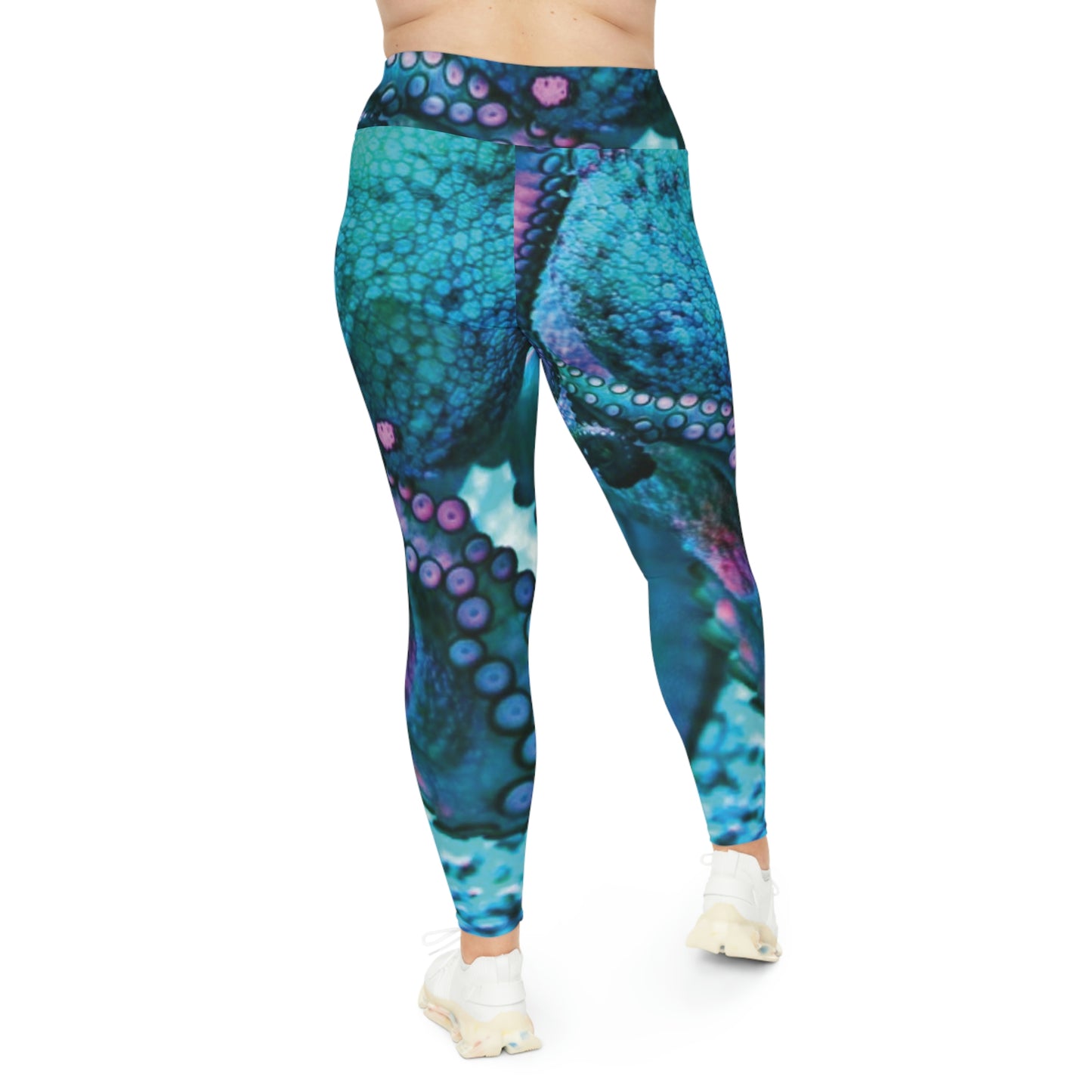 Octopus Beach Plus Size Leggings, One of a Kind Gift - Unique Workout Activewear tights for Mom fitness, Mothers Day, Girlfriend Christmas Gift