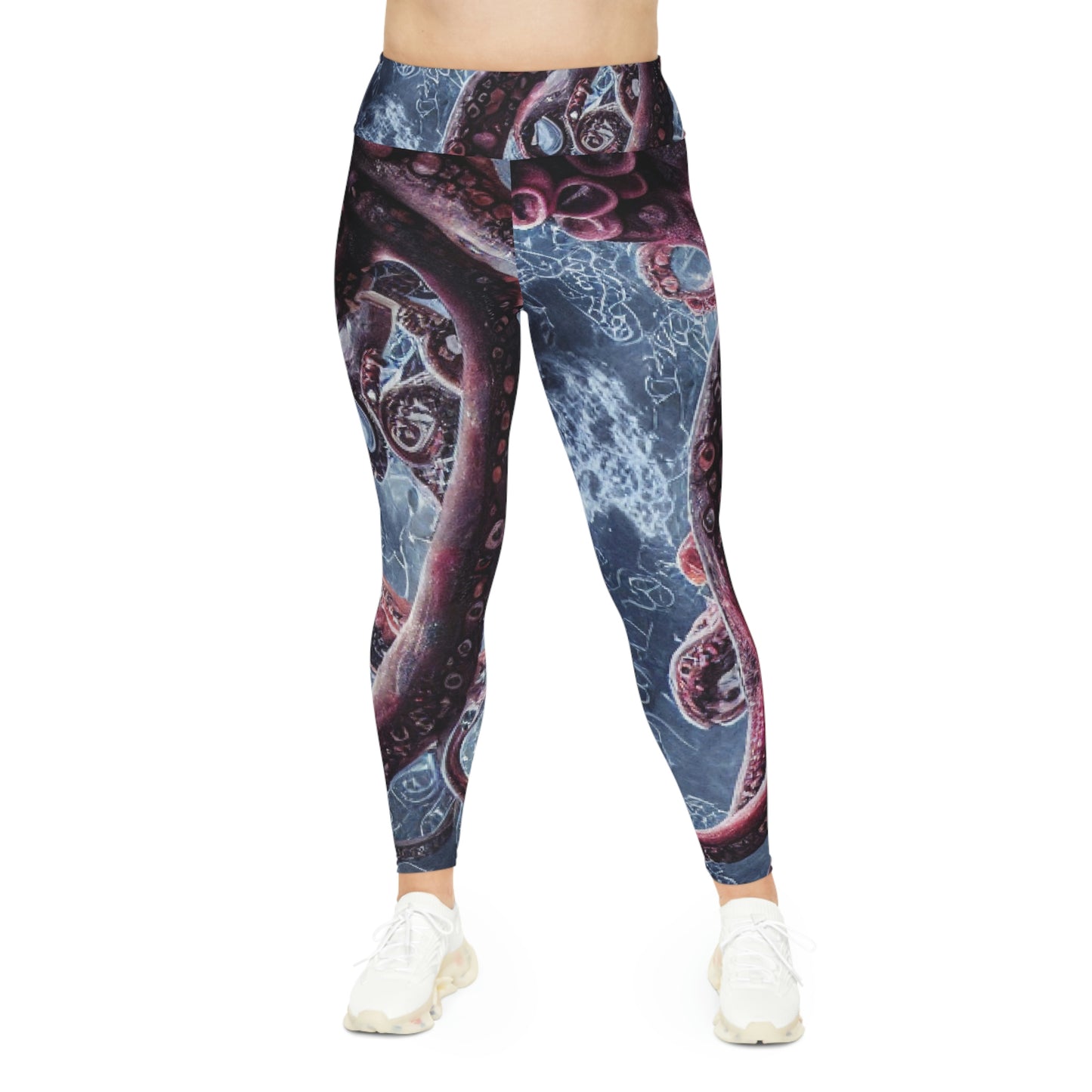 Octopus Beach Plus Size Leggings, One of a Kind Gift - Unique Workout Activewear tights for Mom fitness, Mothers Day, Girlfriend Christmas Gift