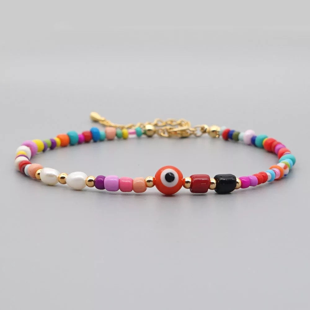 Multicolor Beads Evil Eye Anklet