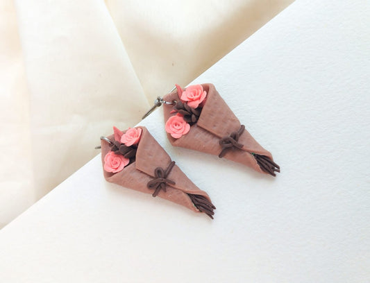 Ira BOUQUET CLAY EARRINGS , floral lightweight clay earrings  valentine gift hypoallergenic, Bouquet Hoop Earrings, Teardrop Floral Earrings, Flower Hoops, Flower Drop Earrings, Floral Long Earrings,  statement earring