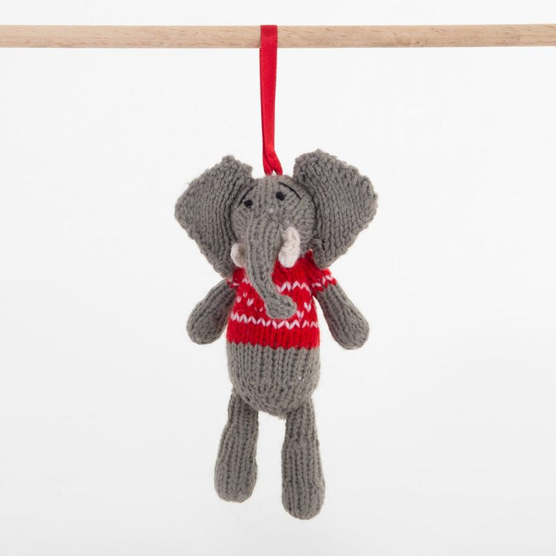 Elephant Red Christmas Crochet ornament  Amigurumi Cute Desk Decor Toy, Baby's First Nativity, Stocking Stuffer, Unique Festive Decor