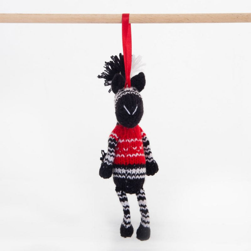 Zebra Red Christmas Crochet ornament  Amigurumi Cute Desk Decor Toy, Baby's First Nativity, Stocking Stuffer, Unique Festive Decor