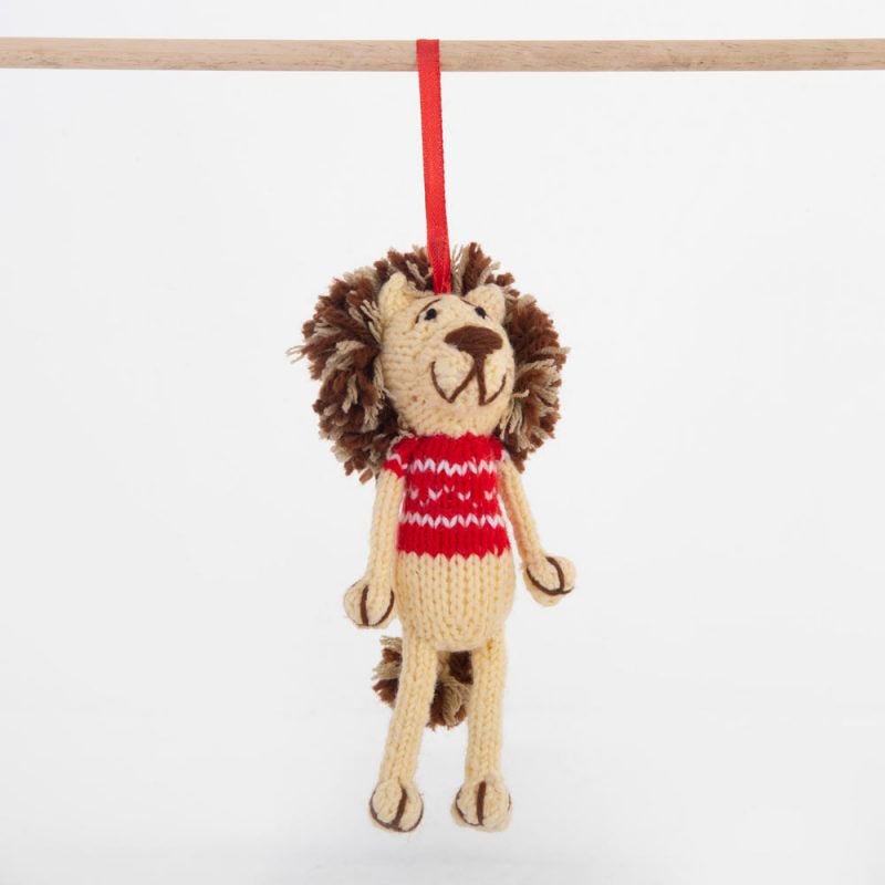 Lion Red Christmas Crochet ornament  Amigurumi Cute Desk Decor Toy, Baby's First Nativity, Stocking Stuffer, Unique Festive Decor