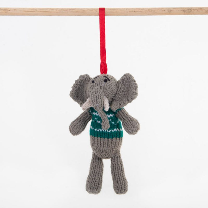 Elephant Green Christmas Crochet ornament  Amigurumi Cute Desk Decor Toy, Baby's First Nativity, Stocking Stuffer, Unique Festive Decor