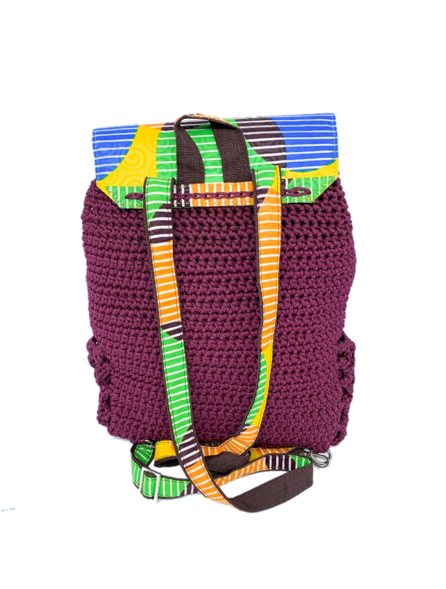 Crochet Backpack  with Ankara African Fabric - Weekender Bag for Women . Boho Tote or Cross Body Bag for Back to School, Granddaughter Gift