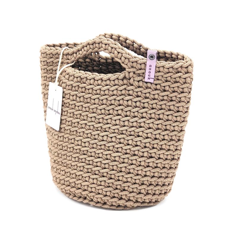 Scandinavian Style Handmade Crochet Tote Bag with Short Hands Taupe