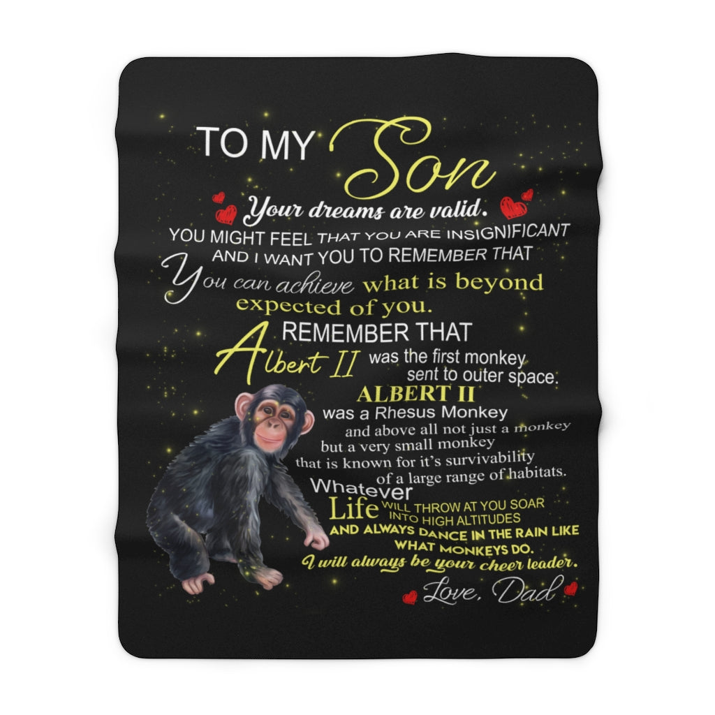 Albert the Monkey Sherpa Fleece Blanket (Son from Dad)