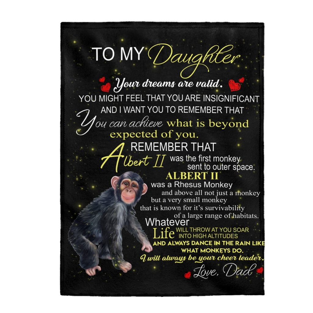 Albert the Monkey Velveteen Plush Blanket (Daughter from Dad)