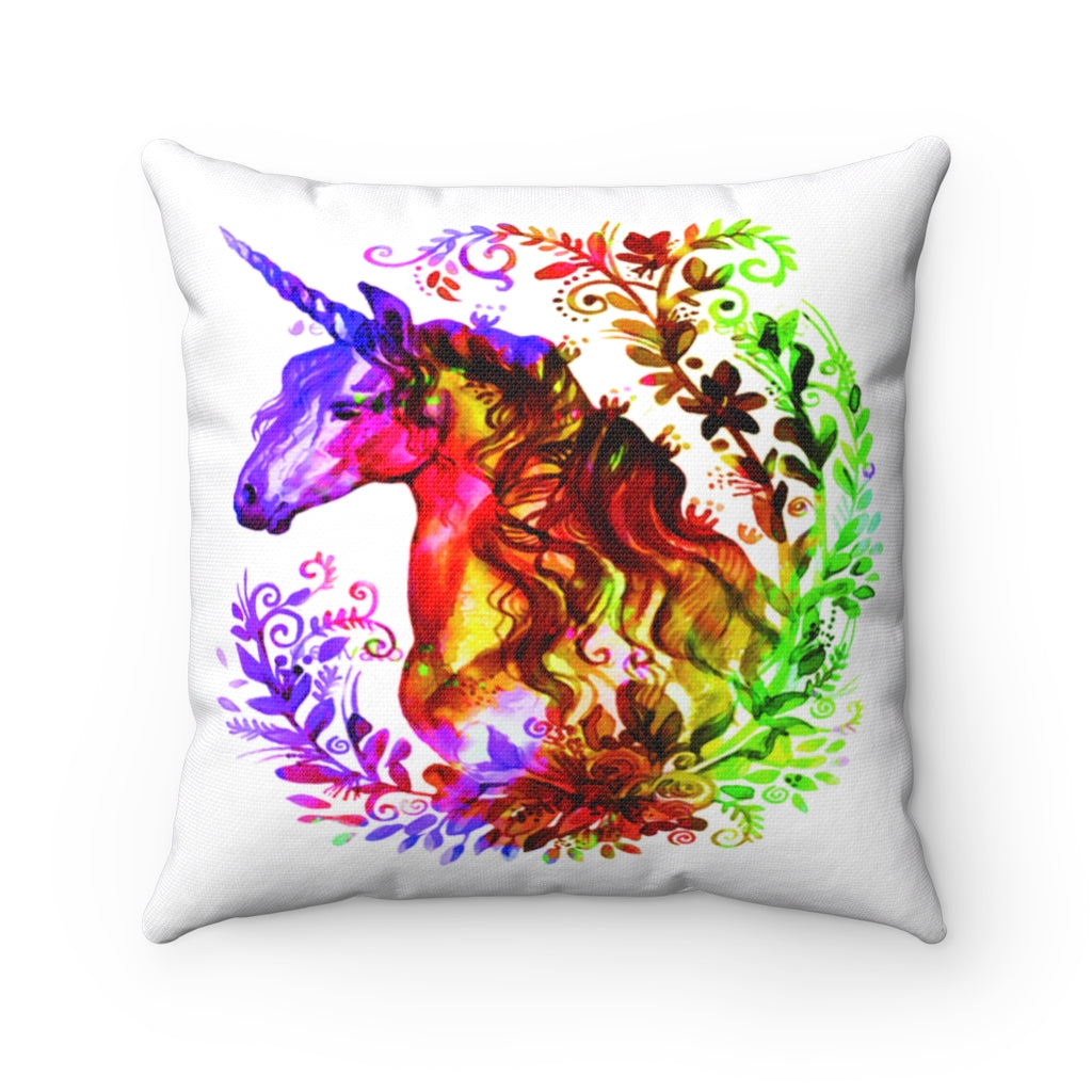 Unicorn with flower frame watercolor Spun Polyester Square Pillow