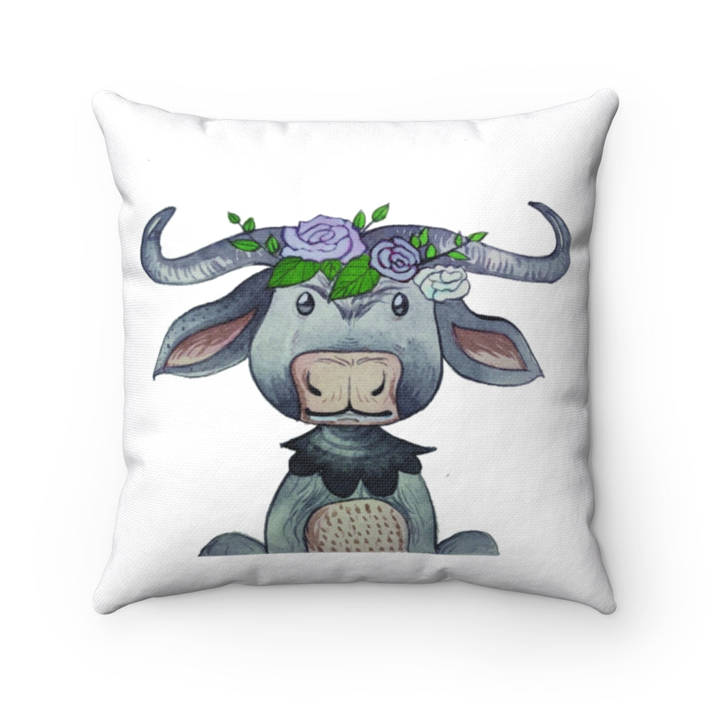 Kids Room Cape Buffalo watercolor Spun Polyester Square Pillow