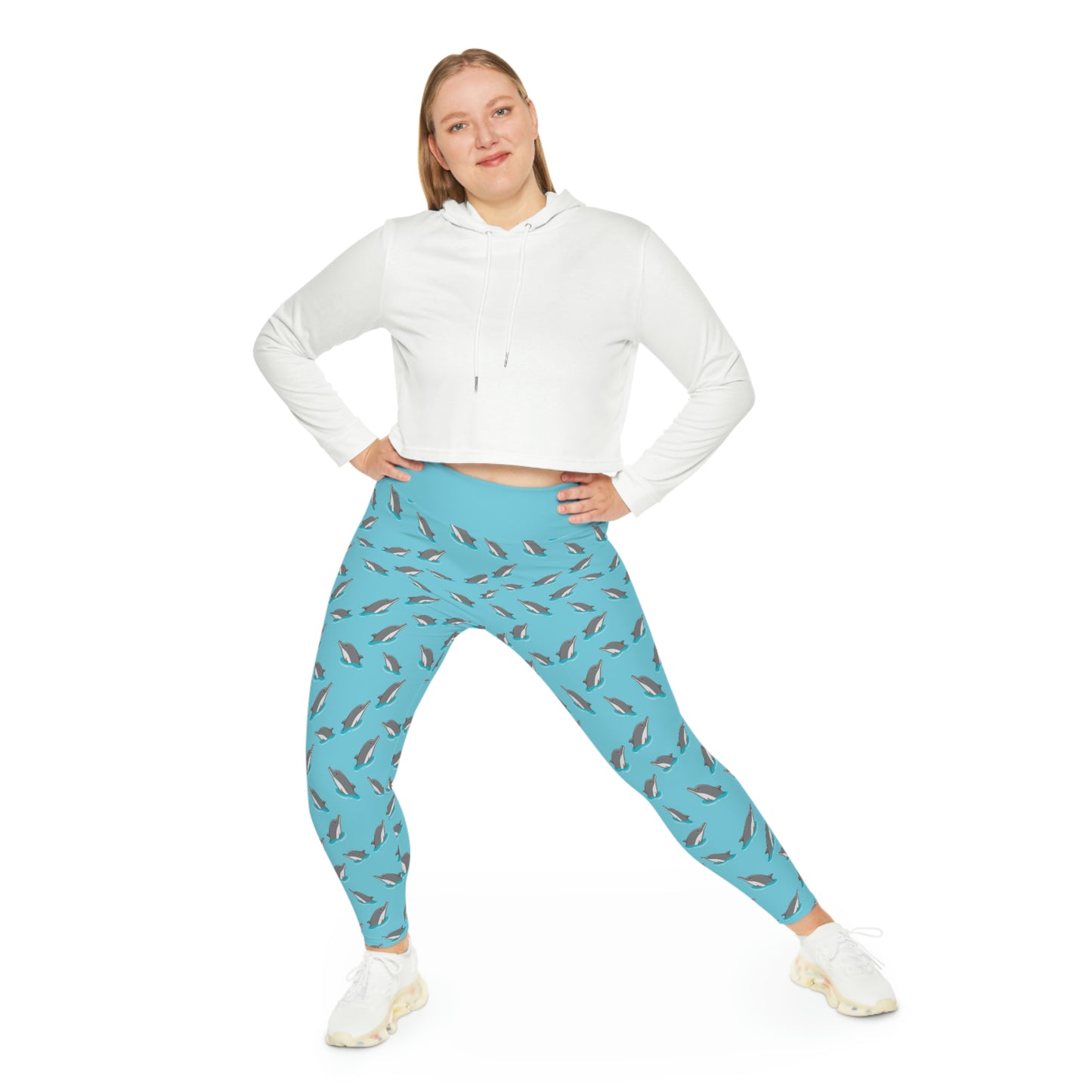 Plus Size Dolphin, Ocean, Beach Leggings, One of a Kind Gift - Unique Workout Activewear tights for kids fitness, Daughter, Niece Christmas Gift