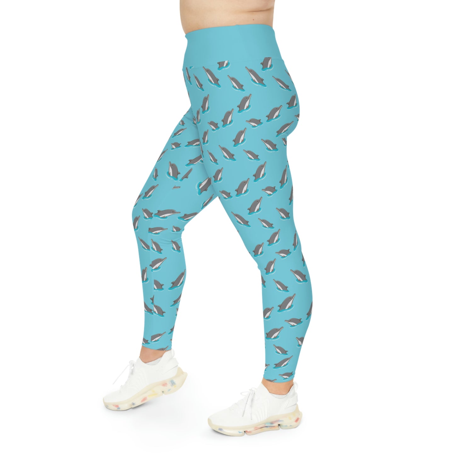 Plus Size Dolphin, Ocean, Beach Leggings, One of a Kind Gift - Unique Workout Activewear tights for kids fitness, Daughter, Niece Christmas Gift