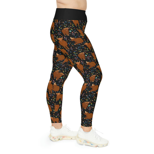 Highland cows Women Leggings,  Farm Animal, One of a Kind Workout Activewear for Wife Fitness, Girlfriend mom and me tights Christmas Gift