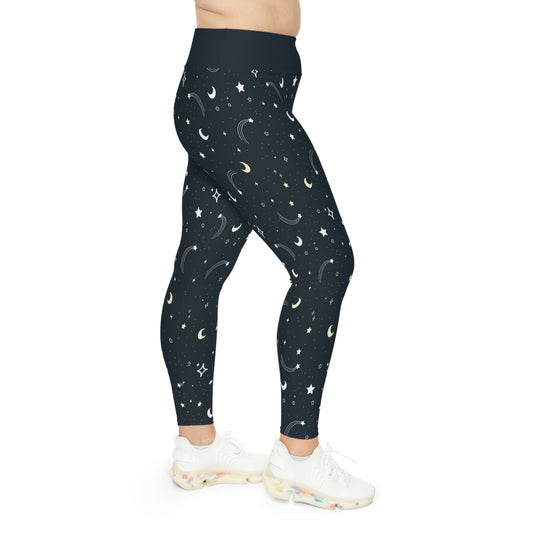 Celestial Moon Stars Plus Size Leggings One of a Kind Unique Workout Activewear tights for Mom fitness, Mothers Day, Girlfriend Christmas Gift