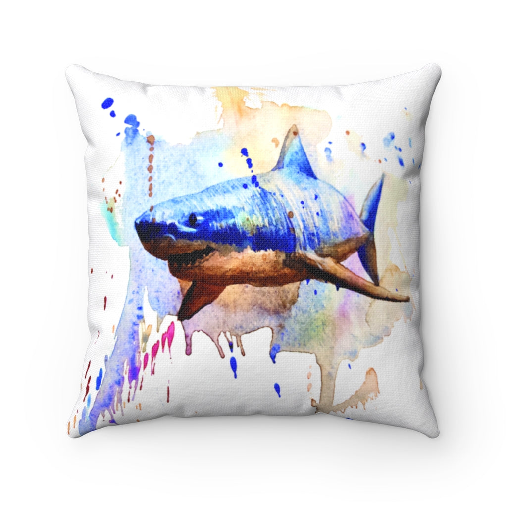 Shark watercolor Spun Polyester Square Pillow