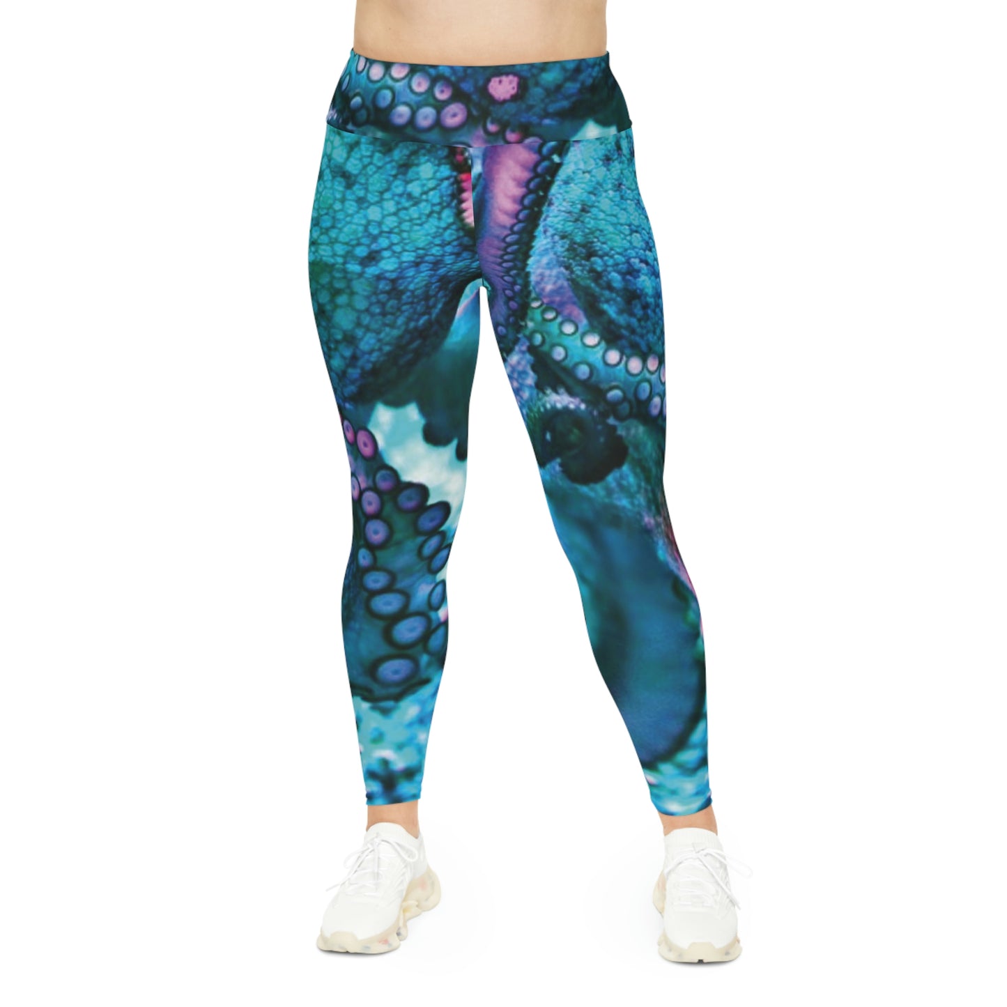 Octopus Beach Plus Size Leggings, One of a Kind Gift - Unique Workout Activewear tights for Mom fitness, Mothers Day, Girlfriend Christmas Gift