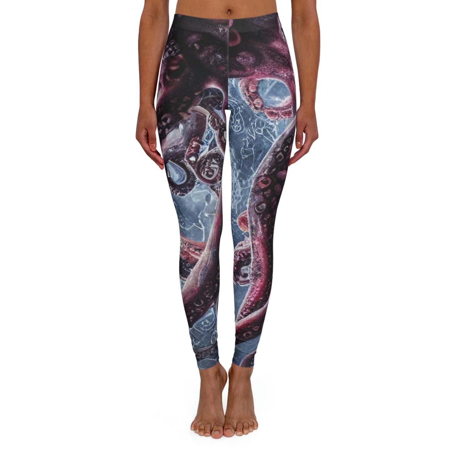 Octopus Beach Plus Size Leggings, One of a Kind Gift - Unique Workout Activewear tights for Mom fitness, Mothers Day, Girlfriend Christmas Gift