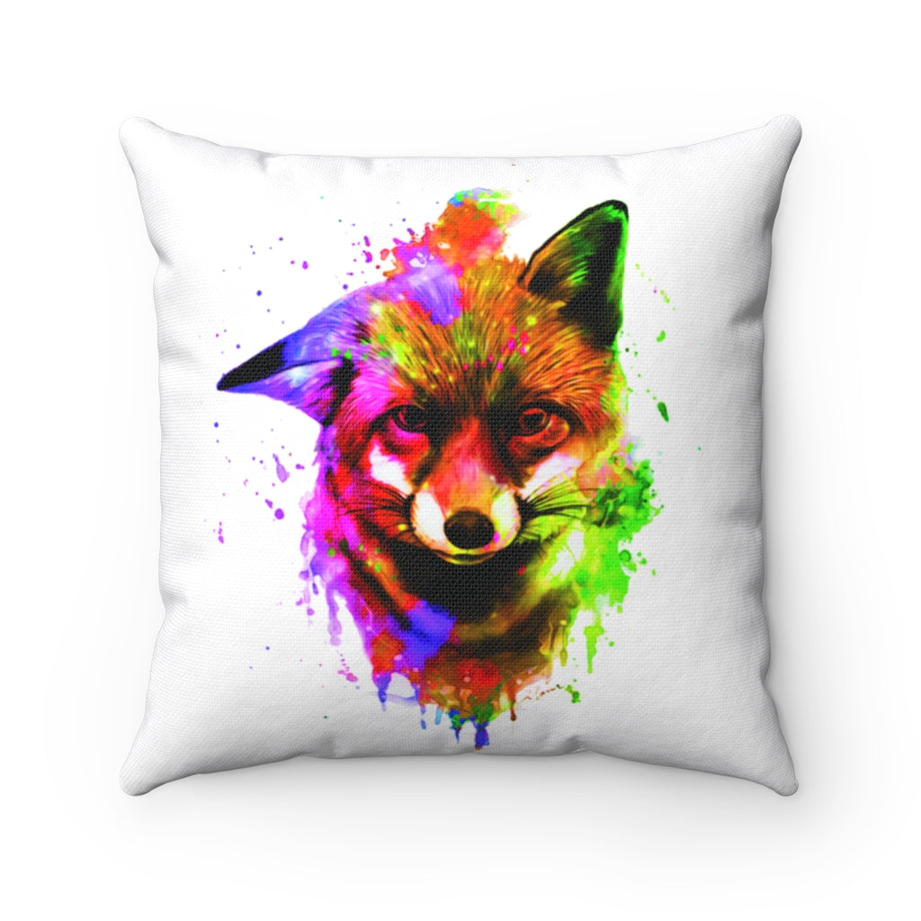 Fox Face Watercolor Spun Polyester Square Pillow