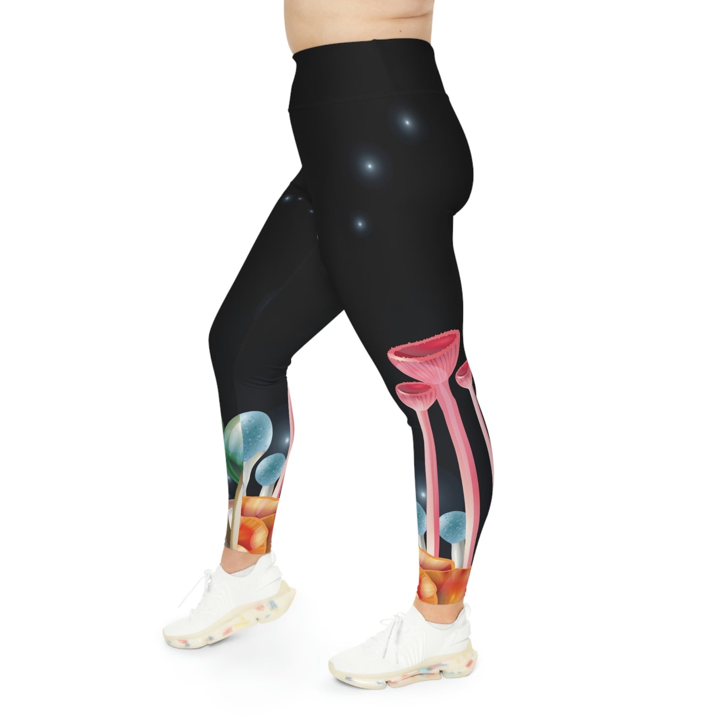 Magic Mushrooms cottagecore, Psychedelic Plus Size Leggings, One of a Kind - Unique Workout Activewear tights ,Mothers Day, Wife Christmas Gift