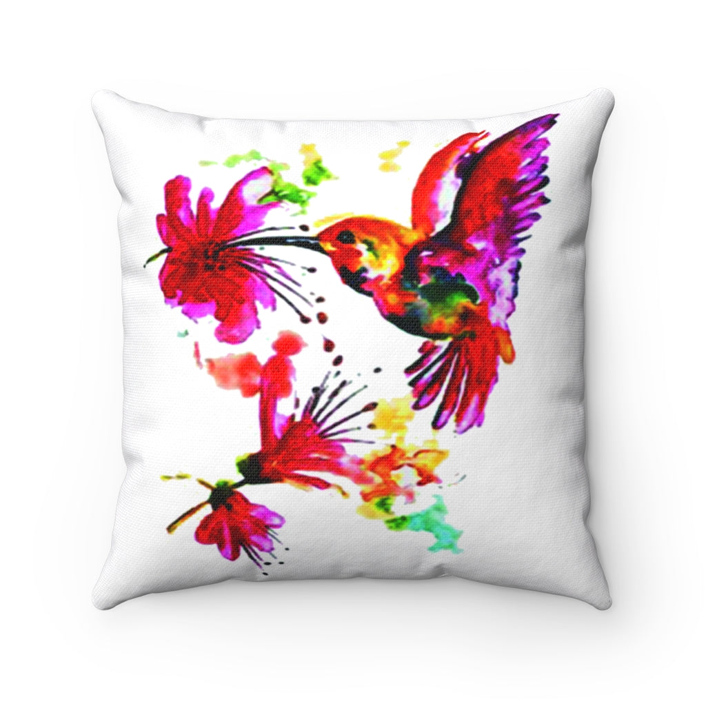 Pink Hummingbird watercolor Spun Polyester Square Pillow