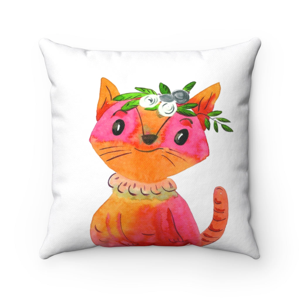 Crown  Cat watercolor Spun Polyester Square Pillow