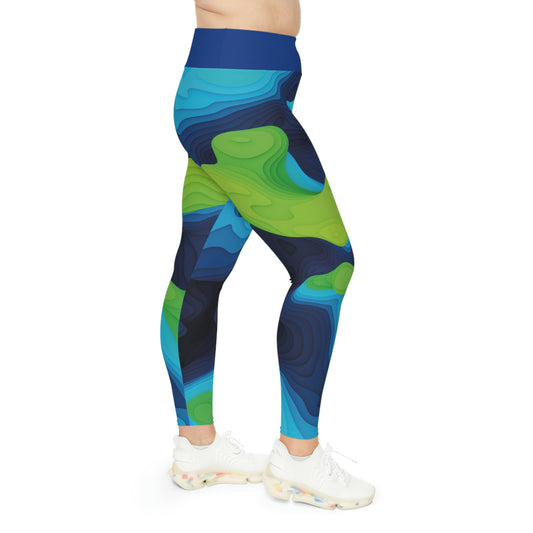 Abstract Women Plus Size Leggings,  One of a Kind Gift - Unique Workout Activewear tights for a friend Fitness Enthusiast , 3D earth . Mothers, aunt Gift