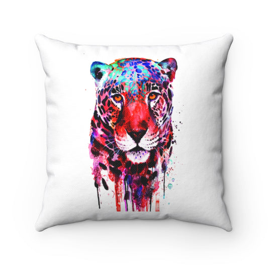 Front face Leopard watercolor Spun Polyester Square Pillow