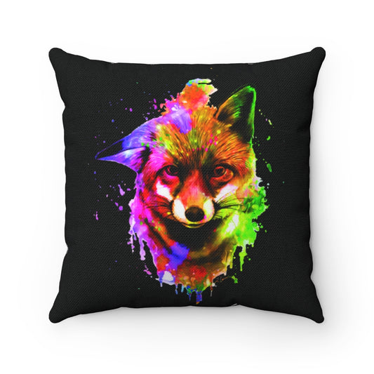 Fox face watercolor Spun Polyester Square Pillow (Blacck)