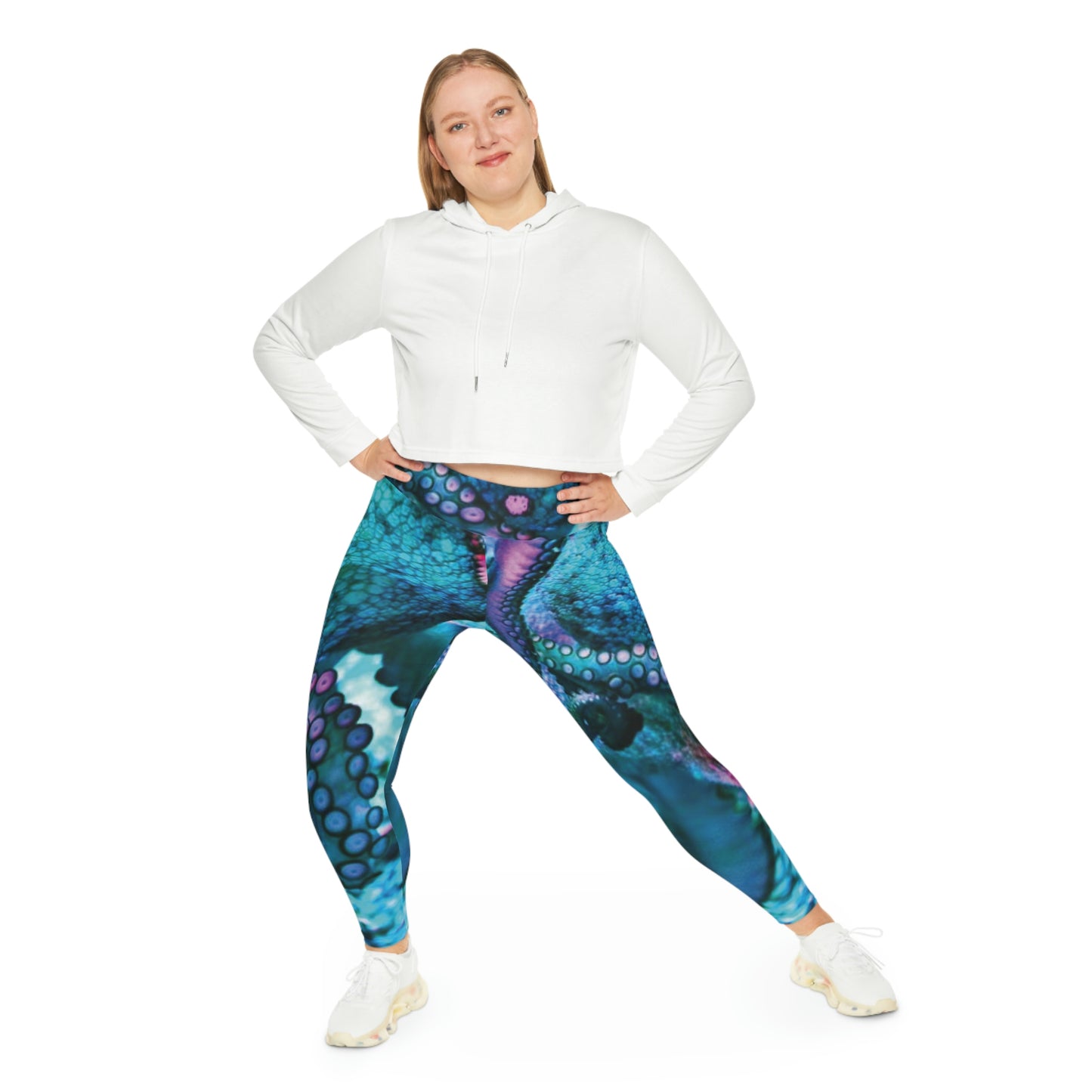 Octopus Beach Plus Size Leggings, One of a Kind Gift - Unique Workout Activewear tights for Mom fitness, Mothers Day, Girlfriend Christmas Gift