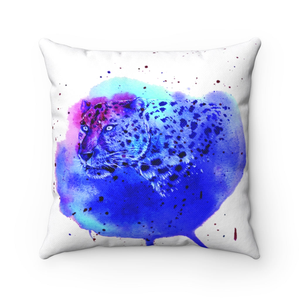 Blue Leopard watercolor Spun Polyester Square Pillow