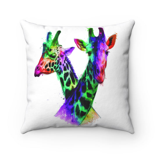 giraffe couple watercolor Spun Polyester Square Pillow